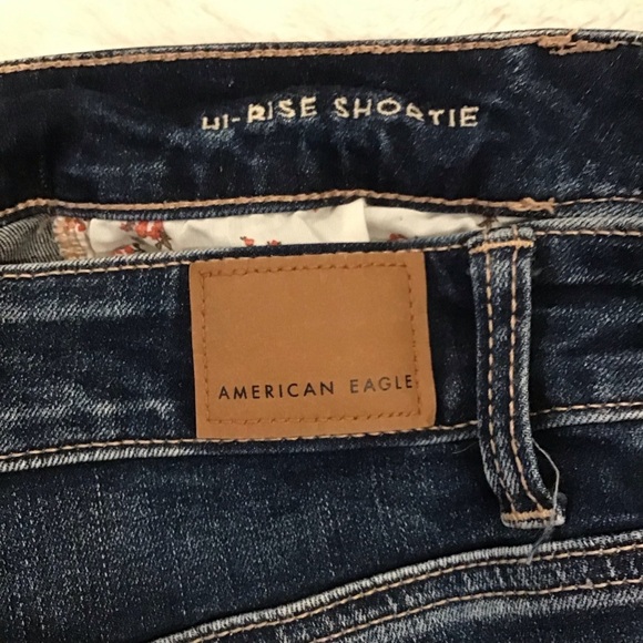 American Eagle 8 Hi-Rise Shortie Denim Shorts Women's Distressed Floral Pockets - Picture 7 of 10
